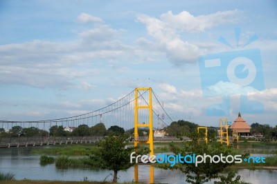 Yellow Suspension Bridge Stock Photo