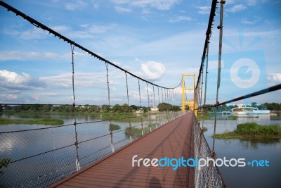 Yellow Suspension Bridge Stock Photo