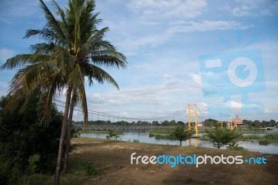 Yellow Suspension Bridge Stock Photo
