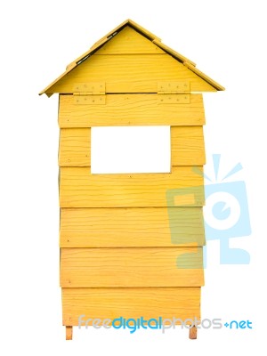 Yellow Wooden Trash Bin Stock Photo