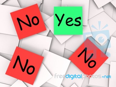 Yes No Post-it Notes Mean Positive Or Negative Response Stock Image