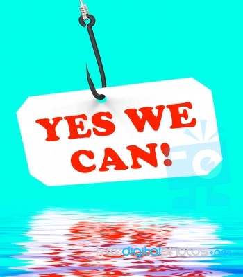 Yes We Can! On Hook Displays Teamwork And Optimism Stock Image