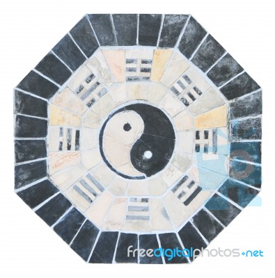 Yin Yang Sign On Old Tiled Wall Stock Photo