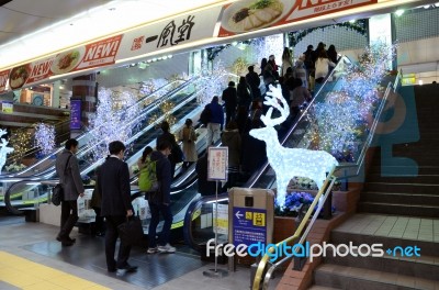 Yokohama, Japan - November 27: People Who Cross Train Station Du… Stock Photo