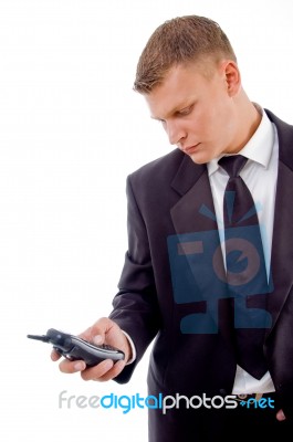 Young Accountant Dialing Number Stock Photo