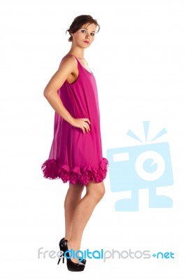 Young And Sexy Woman Model In Pink Dress Posing Stock Photo