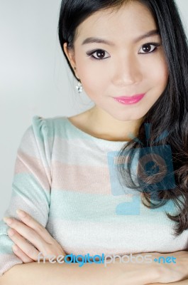 Young Asian Woman Smiling Stock Photo