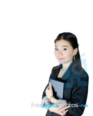 Young Asian Woman With Tablet Computer Stock Photo