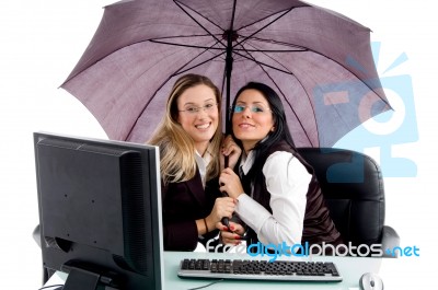 Young Attorney Smiling And Holding Umbrella Stock Photo