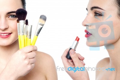 Young Attractive Girl Doing Make-over Stock Photo