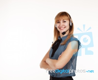 Young Beautiful Business Woman With Headphones Stock Photo