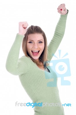 Young Beautiful Girl Showing Her Joy Stock Photo