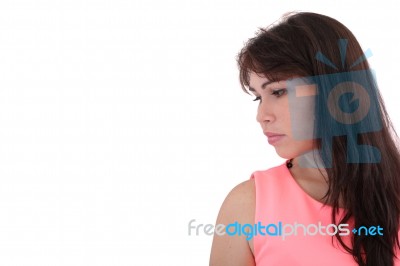 Young Beautiful Woman With Depression Isolated On White Stock Photo