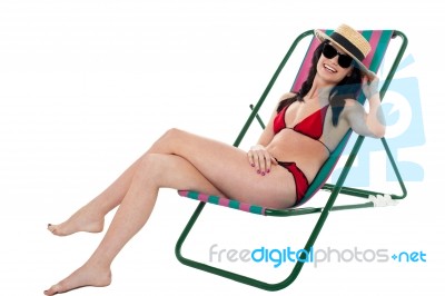 Young Bikini Woman Relaxing On Deckchair Stock Photo