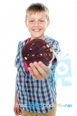 Young Boy Holding Chocolate Cookie Stock Photo