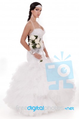 Young Bride With Bouquet Stock Photo