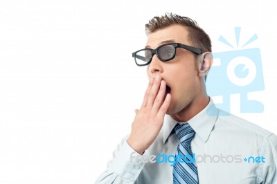 Young Businessman, Hand On Mouth Stock Photo