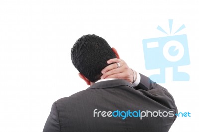 Young Businessman Having Neck Pain Stock Photo