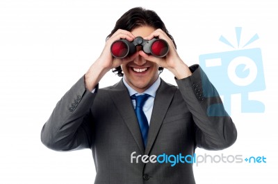 Young Businessman Hunting Success Stock Photo