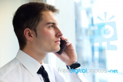 Young Businessman Using His Mobile Phone In Office Stock Photo