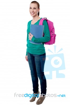 Young College Girl Posing With Backpack Stock Photo Young College Girl Posing With Backpack Stock Photo
