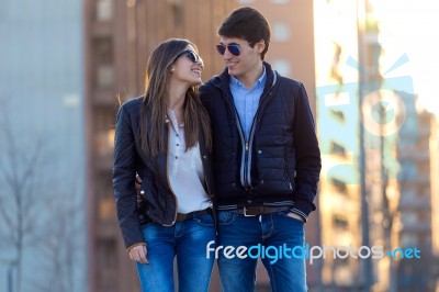 Young Couple In Love On The Street Stock Photo