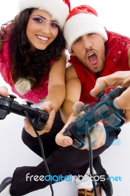 Young Couple Playing Video Game Stock Photo
