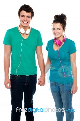 Young Couples Holding Hands Stock Photo