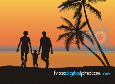 Young Family On Beach Stock Image