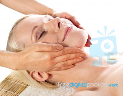 Young Female Getting Head Massage Stock Photo