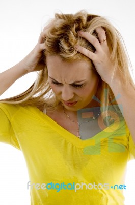 Young Female Having Headache Stock Photo