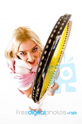 Young Female Holding Tennis Racket Stock Photo Young Female Holding Tennis Racket Stock Photo