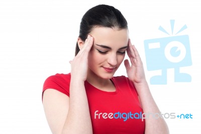 Young Girl Having Serious Headache Stock Photo