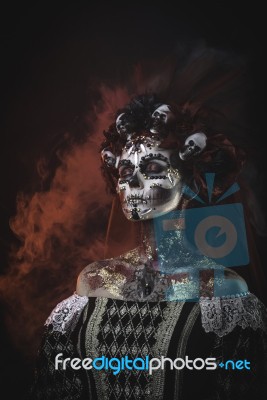 Young Girl In The Image Of Santa Muerte Stock Photo