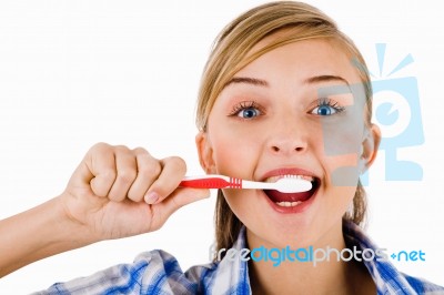 Young Girl The Brush Her Tooth Stock Photo