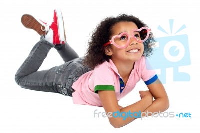 Young Girl Wearing Funny Heart Shaped Frame Stock Photo