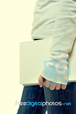 Young Girl With Book On White Background Stock Photo