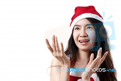 Young Girl With Christmas Hat Stock Photo