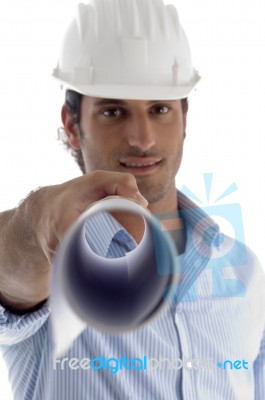 Young Good Looking Architect With Blueprints Stock Photo Young Good Looking Architect With Blueprints Stock Photo