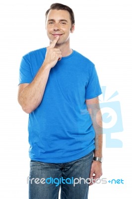 Young Guy Blushing, Posing In Casuals Stock Photo