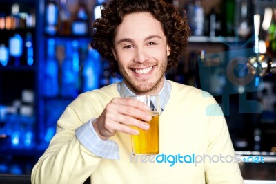 Young Guy Having Chilled Beer At Bar Stock Photo