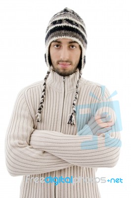 Young Guy Wearing Winter Cap Stock Photo