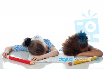 Young Kids Sleeping In Classroom Stock Photo
