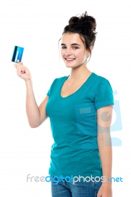 Young Lady Holding Credit Card Stock Photo