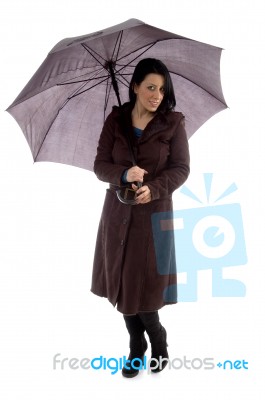 Young Lady Holding Umbrella Stock Photo
