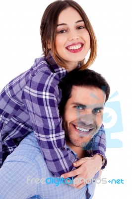 Young Lady On Piggyride Stock Photo