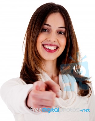 Young Lady Pointing Stock Photo