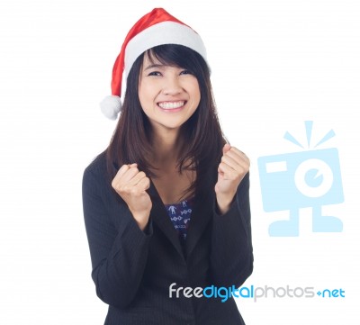 Young Lady Wearing Santa Hat Stock Photo