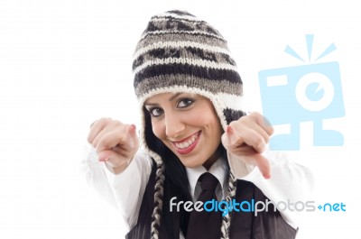 Young lady Wearing Woolen Cap Stock Photo