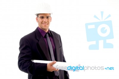 Young Male Architect Wearing Helmet Stock Photo